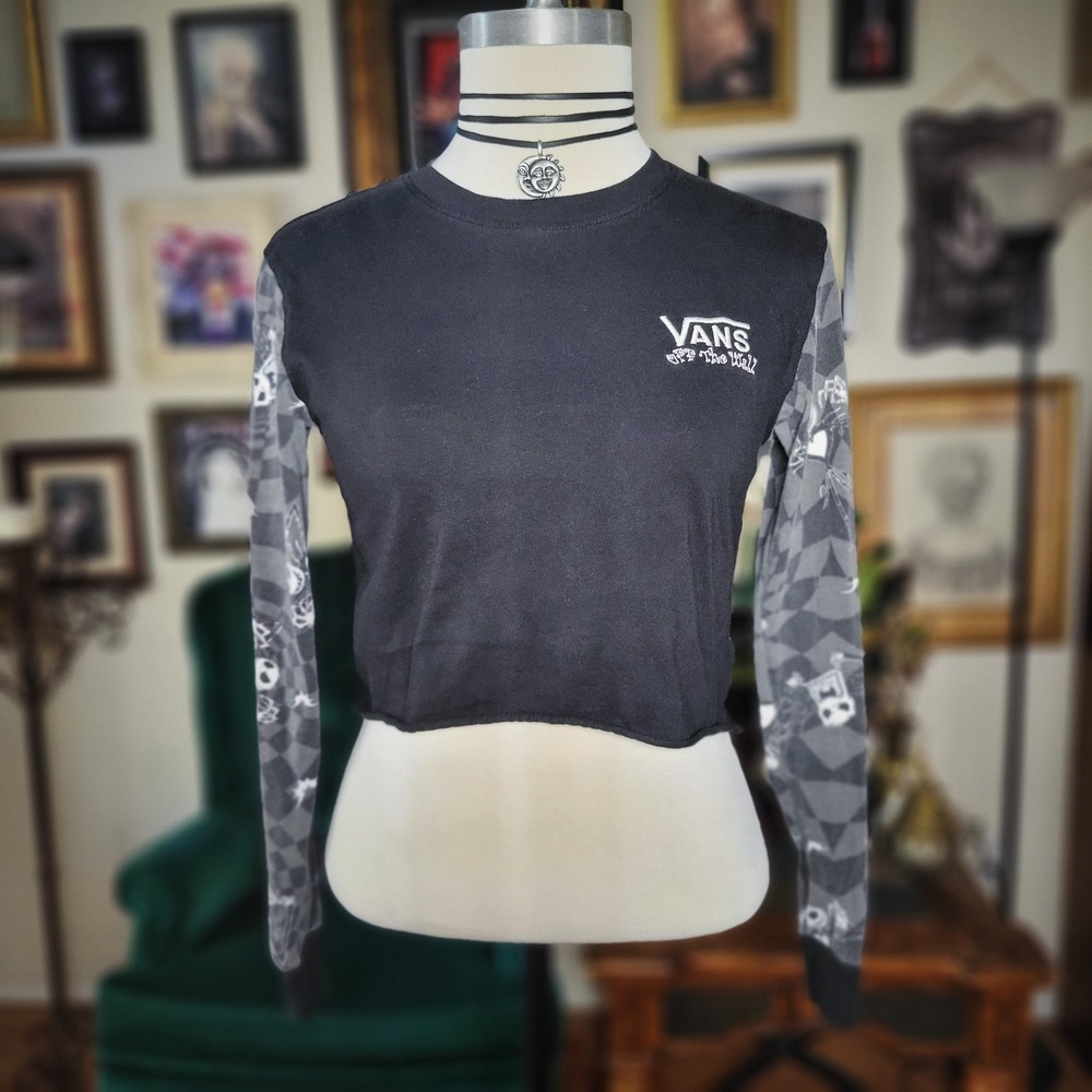Vans Nightmare Before Christmas Shirt Womens‎ Black Long Sleeve Crop Top XS